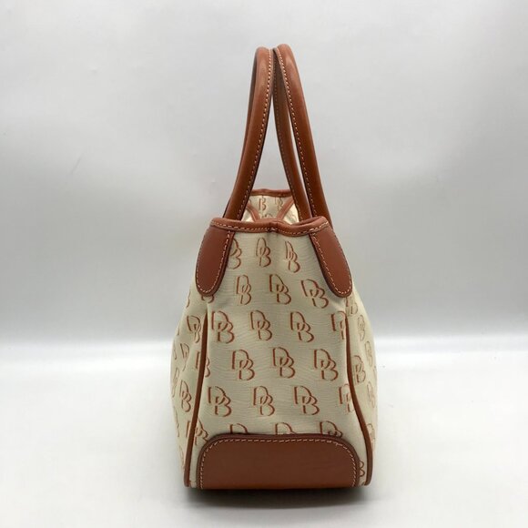 Dooney & Bourke Beige And Brown Signature DB Monogramed Tote Bag - Picture 4 of 11